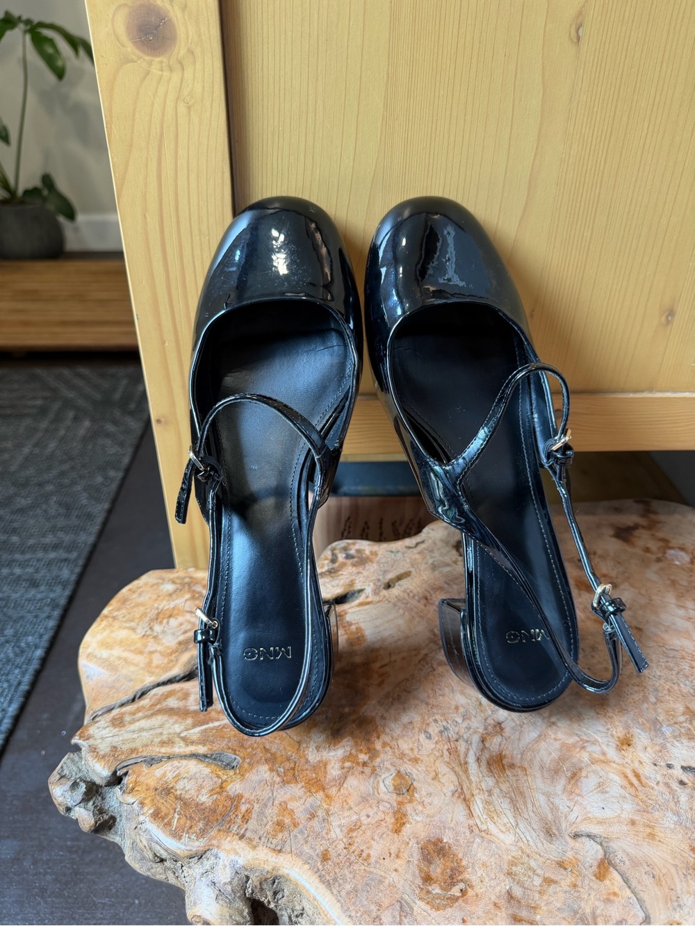 Mango Black Patent Mary Jane Slingback Heels